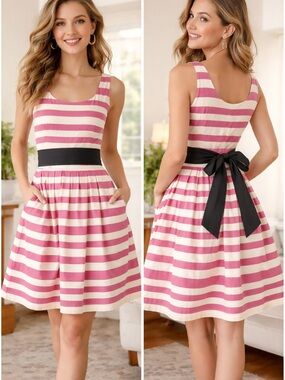 Corey Lynn Calter Dress Sz 6 Pink Stripe Fit Flare Pockets Anthropologie Style